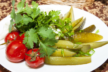 pickled vegetables, cucumber tomatoes