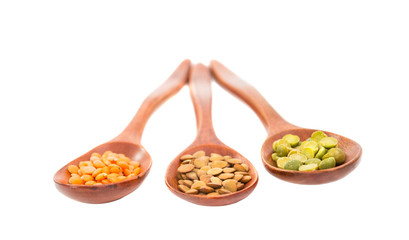 pulses in a wooden spoon isolated