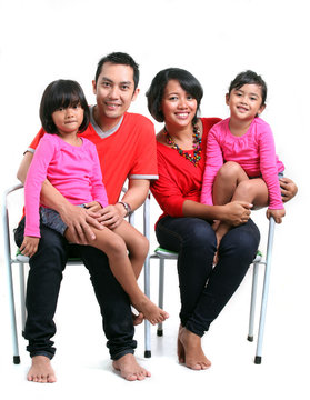 Happy Asian Family On White Background