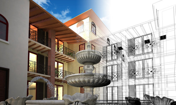 Rendering progetto, esterni, condominio, Appartamento