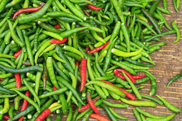 Hot chili red peppers in market, Thailand