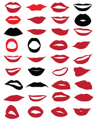 Fototapeta na wymiar Set of red and black lips, vector illustration