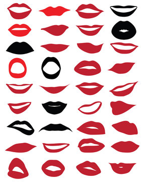 Set of red and black lips, vector illustration
