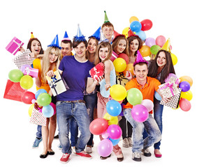Group people with balloon on party.