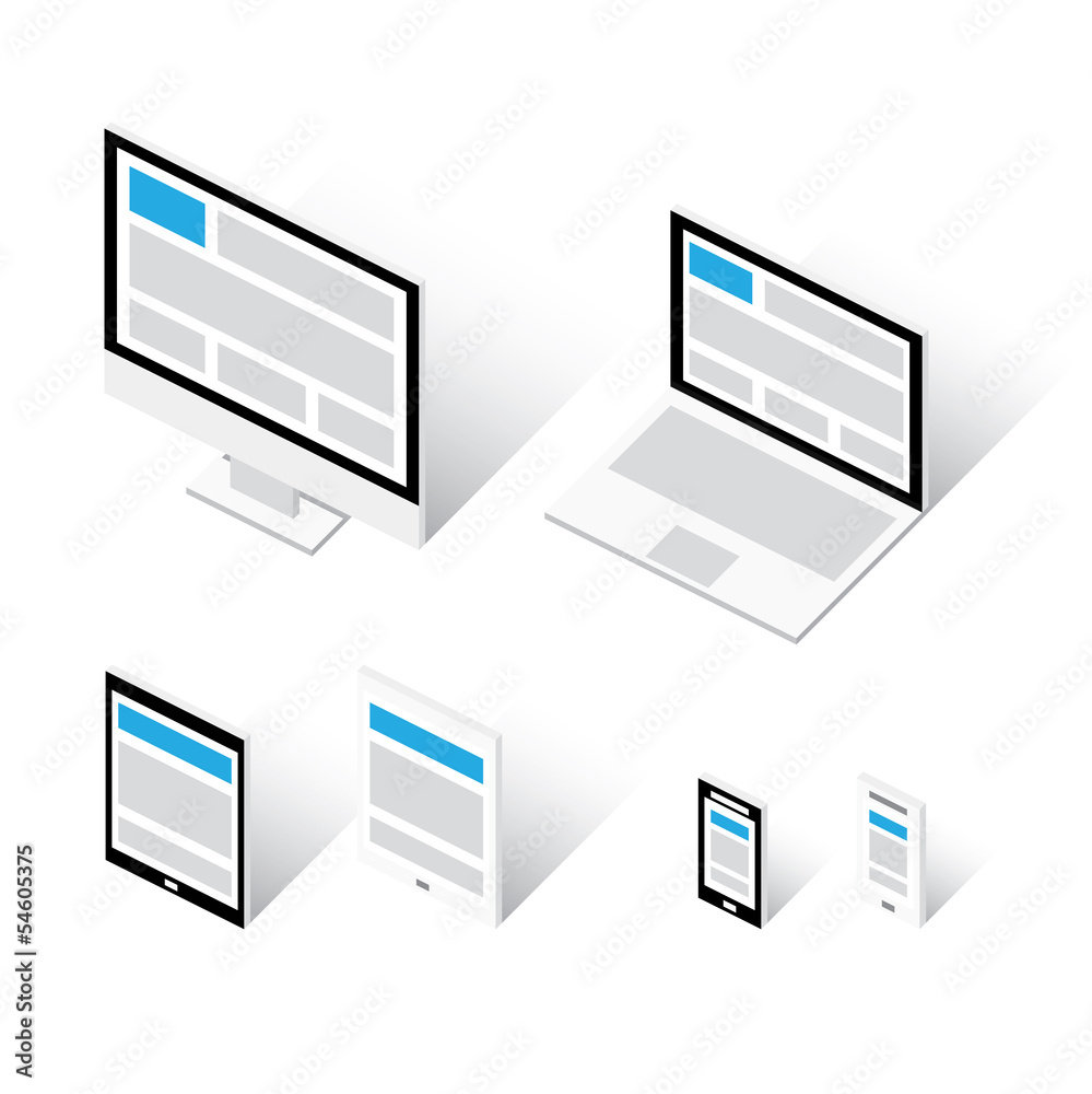 Aufkleber isometric miniatyre responsive web design devices