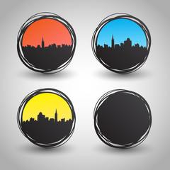 Set of vector cities (city at different times of the day)