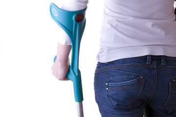 woman, crutches, isolated, medical