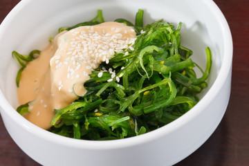 Chuka seaweed salad garnished with sesame seeds