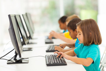 elementary school students in computer class - 54610716