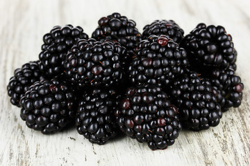 Sweet blackberries on table close-up