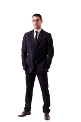 Man on a dark suit with glasses