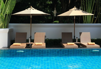 deck umbrella and swimming pool