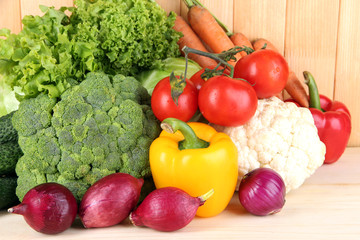 Fresh vegetables on wooden background