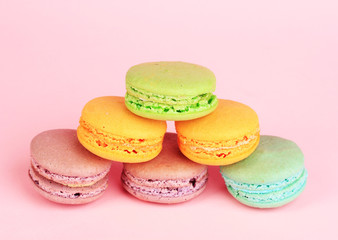 Macaroons on pink background