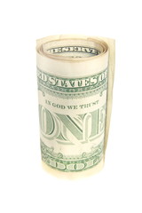 One dollar bill roll isolated on white