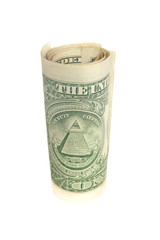 One dollar bill roll isolated on white