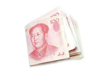 100 Yuan bills fold isolated
