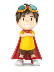 3d render of a superhero boy standing proud