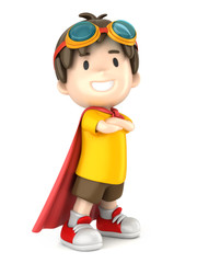 3d render of a superhero boy standing proud