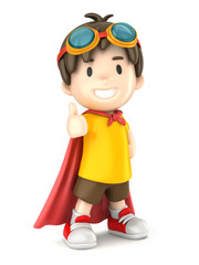 3d render of a superhero boy giving ok sign