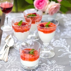 Summer dessert on a garden table