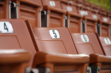 Grandstand seats in the stadium.