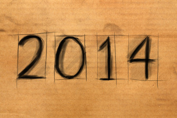 pencil sketch new year 2014 on cardboard