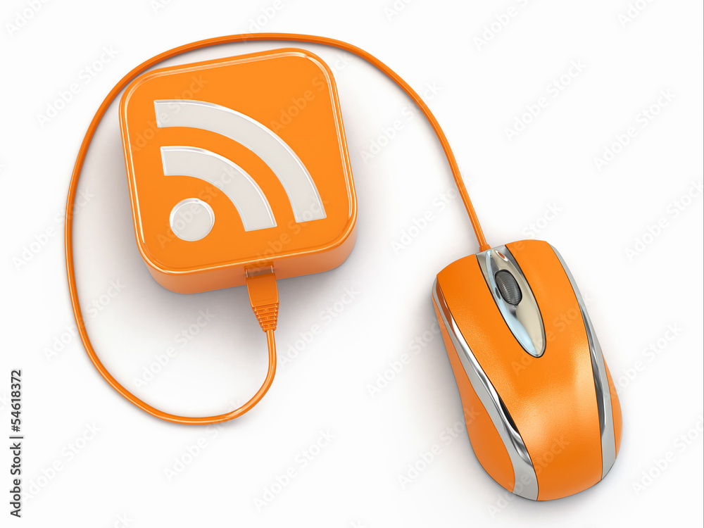 Aufkleber Computer mouse and rss sign. Three-dimensional concept.