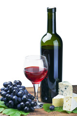 glass of red wine and grape isolated