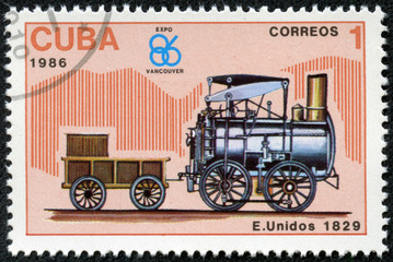 Fototapeta na wymiar pieczęć drukowane przez Kuby, pokazuje lokomotywa