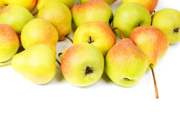 A group of green- red and fresh pears