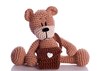 brown teddy bear with school bag