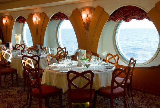 restaurant on board a cruise ship ready for dinner