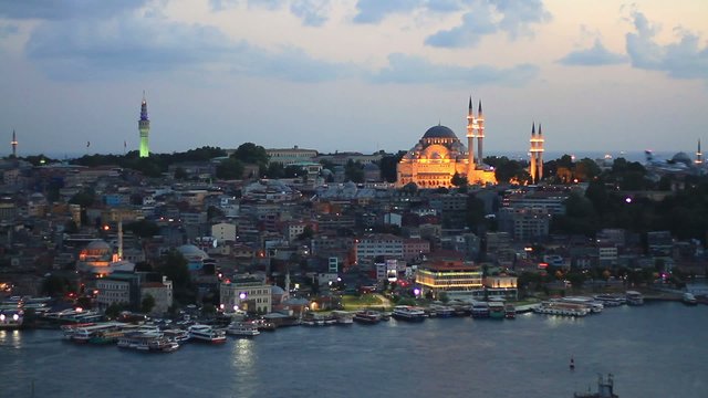 Eventide in Istanbul. Looking over Golden Horn to Suleymaniye