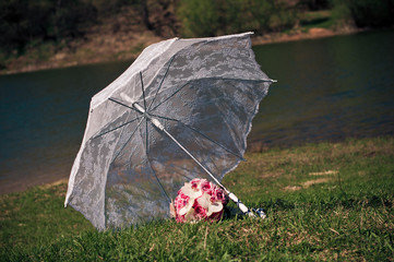 Umbrella and bouquet