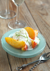 Caramelized Peaches with lime yogurt creme