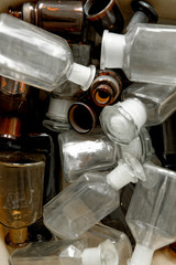 Photo of an old laboratory with a lot of bottles