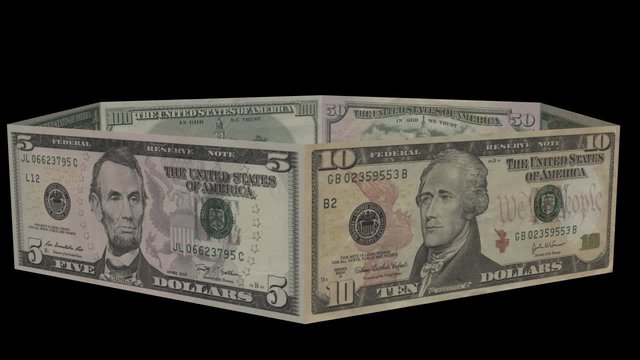 Ring of US Dollar Bills 1-5-10-20-50-100. Alpha channel included