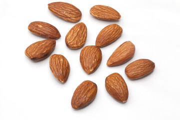 Almond nuts isolated on the white background