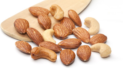 Almond and cashew nut isolated on the white background