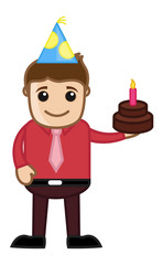 Man with Funny Cap on Birthday Celebration - Cartoon Character