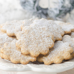 Christmas gingerbread cookies, sprinkled with powdered sugar