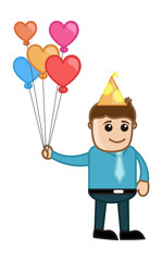 Man Holding Balloons - Cartoon Business Character
