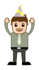 Happy Man on Party - Cartoon Business Character