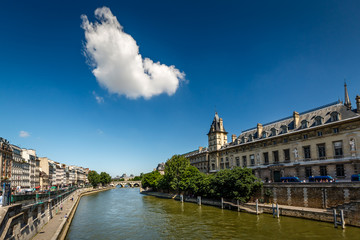 Fototapeta premium River Seine and Orfevres Embankment in Paris, France