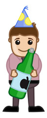 Man with Wine on Party - Cartoon Business Characters
