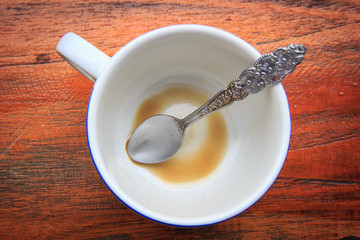 Empty cup of coffee on wood