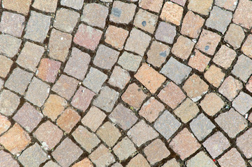 Sanpietrini, typical Roman pavement in Assisi, Italy