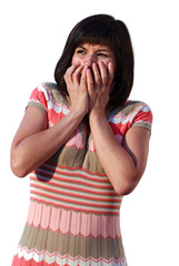 Frightened girl isolated on white