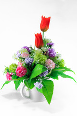 Colorful flower in vase isolated